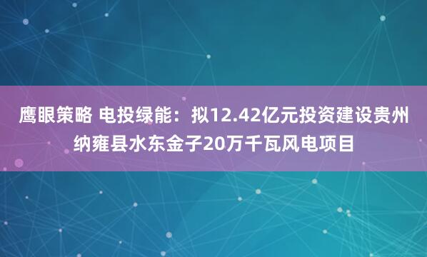 鹰眼策略 电投绿能：拟12.42亿元投资建设贵州纳雍县水东金子20万千瓦风电项目